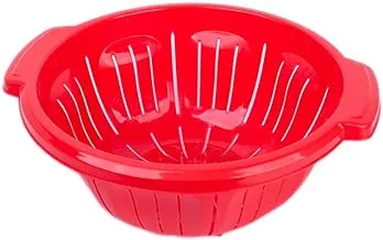 Generic Plastic round strainer pots with two plastic handles for vegetables and fruits 30 cm - red