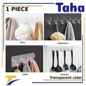 Taha Offer A Magic Hanger Adhesive  With  6 Hook  Transparent Color 1 Piece