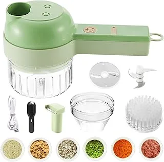 Electric mini chopper food processor vegetable chopper 4 in 1 handheld electric vegetable chopper cutter set usb rechargeable wireless garlic crusher forgarlic pepper onion celery ginger meat(green)