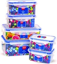 El watania food container easy lock set 6 pieces transparent*blue 400 ml+1/550 ml +1 /1l / 1.3 l