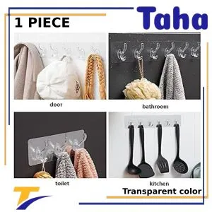 Taha Offer A Magic Hanger Adhesive  With  6 Hook  Transparent Color 1 Piece