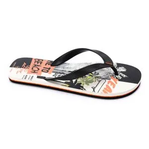 Activ Tropical Sole Base Print Slippers - Black, White & Orange