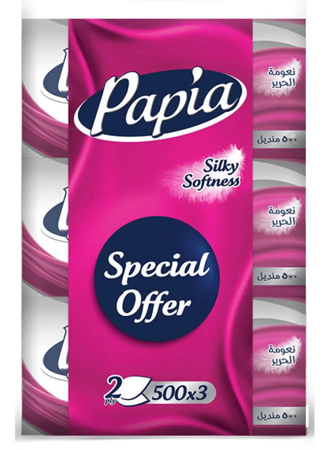 Papia Soft Facial Tissues 2ply- 500 Sheets pack of 3