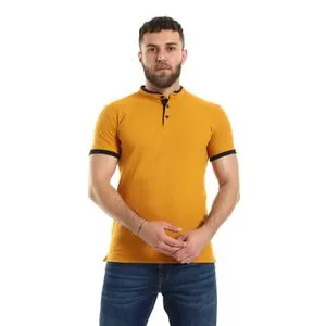 Caesar Pique Buttoned Casual Polo Shirt With Half Collar