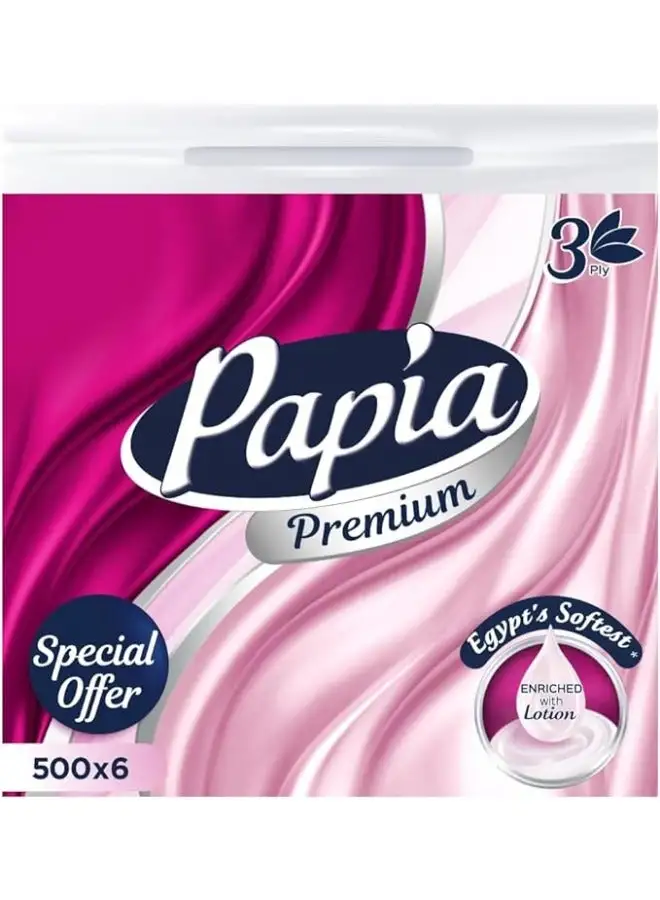 Papia Soft Facial Tissues 3 Ply 500 sheets pack of 6