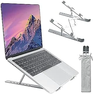 OKPOW Laptop Stand Adjustable Height,Portable Foldable Ventilated Desk Laptop Riser Holder,Universal Lightweight Ergonomic Desktop Tray Mount Compatible with Surface Tablet Notebook Computer(Silver)