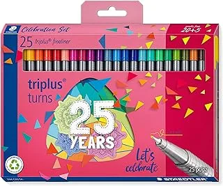 STAEDTLER 334 C25 TA Triplus Fineliner Limited Edition Fibre-Tip Pens, 0.3mm - Assorted Colours (Pack of 20 + 5 FREE)