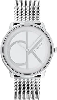 Calvin Klein Watch Unisex, Quartz Movement, Analog Display, Silver LeatherStrap-25200027