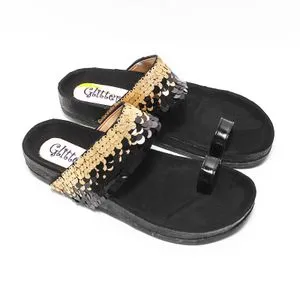 Glitter Women Summer Slippers - Black