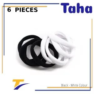 Taha Offer Medium Hair Ties For Girls 6 Pcs   Black & White