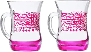 Dimlaj Orchid Pink Printed Finest Durable Glass Terkish Tea Set, 2 Pieces