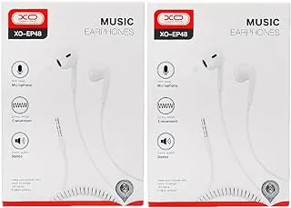 Xo xo-ep48 music earphones with spring design convenient and clealy microphone 3.5mm set of 2 pieces - white, Wired Headphones Headset