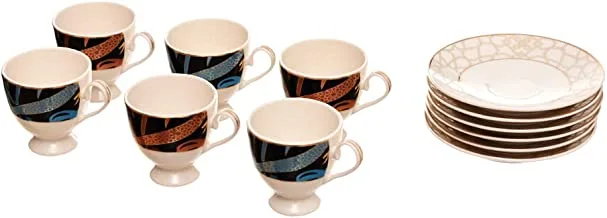 Rosa FM 8968 013045 Calligraphy Porcelain Coffee Cup Set With Saucer With Durable Material For Home And Office - Blue Red