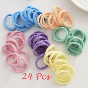 24 Medium Elastic Hair Ties - 6 Colors