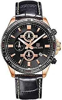 Megir ml3001g/bk-7 analog leather watch for men