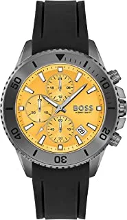 Hugo Boss Watch for Men, Quartz Movement, Analog Display, Black Silicone Strap-1513968