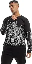 Ravin Mens Patterned Comfy Hoodie With Drawstring Casual Sweatshirt, BLACK-2, L