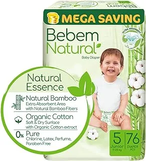 Bebem Natural - Baby Diapers - Mega Pack - Junior Size 5 - 76 Pieces