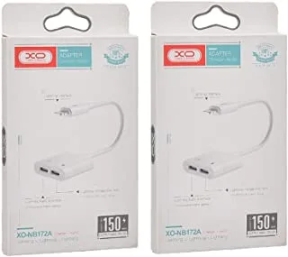 Xo nb172a 2in1 audio adapter lightning cable to lightning with 5v/2a max output 150mm set of 2 pieces - white