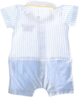 lovely land Baby Boys Striped Baby Boy Jumpsuit - Baby Blue, White & Yellow Salopete (pack of 1)