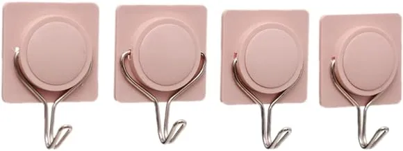 Generic Stainless Hooks Wall Mounted With Plastic Square Shape Design And Self Adhesive Set Of 4 Pieces - Pink Silver