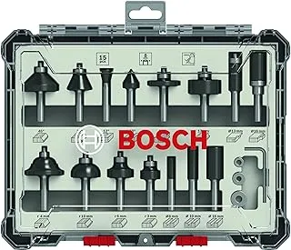 Bosch Professional 15 pcs. Mixed Router Bit Set (for Wood, Ø 8 mm Shank, Accessory Router)