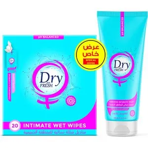 Dry Fresh Feminine Intimate Set , Of Wash 200ml And Single Wipes 20pcs , Flowers