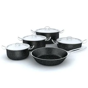 Lazord Granite Plus Cookware Set With Stainless Handle - 9 Piece - Black