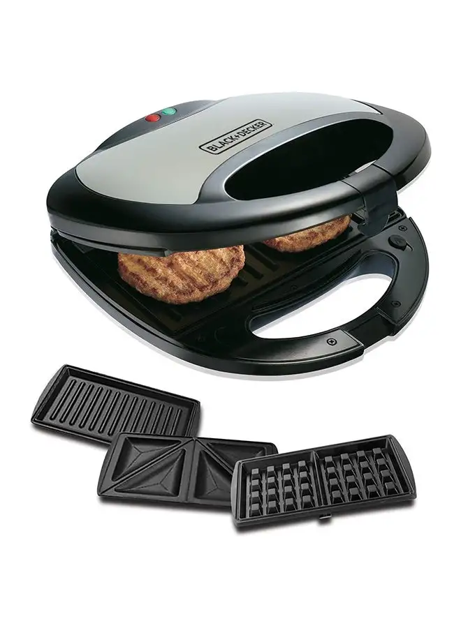 BLACK+DECKER Sandwich Maker + Grill Maker + Waffle Maker Non-Stick 2 Slot 750.0 W TS2090-B5 Black