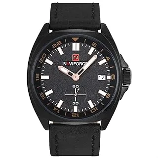 Naviforce 9104 B-RG-B Leather Round Analog Watch for Men - Black