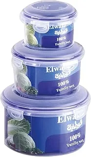 El watania food containers easy lock round set 3 pcs transparent/450ml/ 1l / 2l