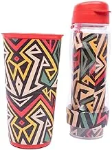 Generic Plastic Bottle And Glass Set Of 2 Pieces - Multi Color