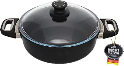 AMT Round cooking pot with handles, height 8 cm, molten aluminum, 28 cm, black + pyrex lid 28 cm Black 828_E_Z500_+*028