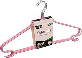 Generic Stainless steel flexible sturdy clothes hangers set with plastic anti skid cover perfect for daily use set of 5 pieces - pink silver