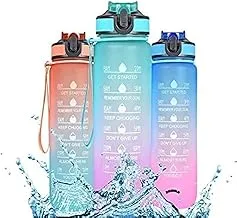 hanso Water Bottle 1L (32OZ), BPA Free Motivational Water Bottle with Time Marker Water Bottle for Kids Anti-slip for Gym, Camping and Outdoor Sports multi colors