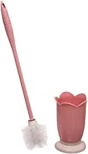 Generic Plastic toilet brush with flower design holder and plastic handle for bathroom set of 2 pieces - pink white