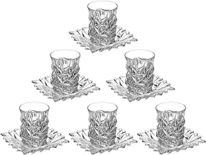 Bohemia crystal cups set, 6 pieces with 6 plates - clear