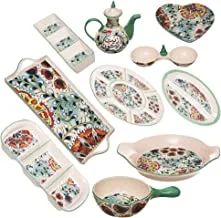 Rosa FM 8968 011027 Flora Porcelain Breakfast Set Of 11 Pieces With Durable Material For Home - Green