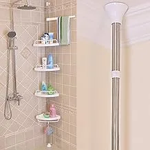 Moradiya Fresh Adjustable Multiple Finish Stainless Steel Tube and PP Plastic 4 Tier Bathroom Corner Stand Organizer Shelf for Living and Bedroom (White, 1Pcs)