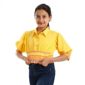 Bongo Gathered Waist Long Sleeves Girls Shirt - Yellow