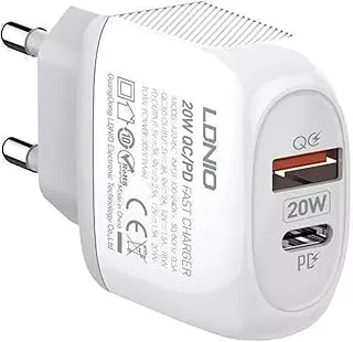 LDNIO A2316C Travel Fast Charger 20W Quick Charger With 2 Ports PD+QC3.0 With Type-C To Type-C Cable - White