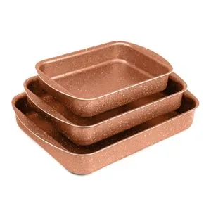 Lazord Granite Plus Rectangular Oven Casserole Set - 3 Piece - Size 25, 30, 35 - Copper