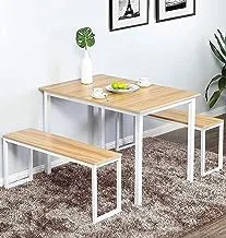 Sama steel dinning table consisting of table with dimensions 65cm * 80cm * height 80cm and two chairs made of steel with white electrostatic coating and biege melamine wood