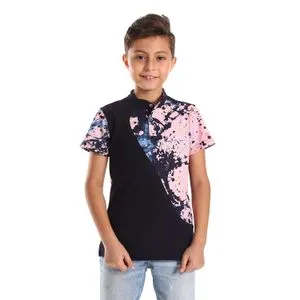 Bongo Boys Splatter Pattern Polo Tee - Navy Blue & Rose