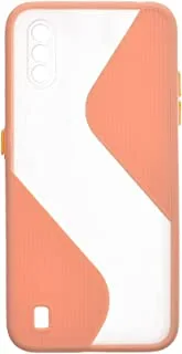 Generic Silicone samsung galaxy a01 cover case with flexible silicone anti scratch protective and wave design 5.7 inch - pink yellow