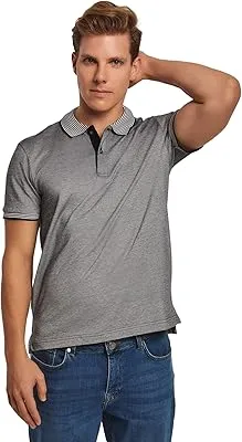 Dalydress Casual Short Sleeve Regular Fit Cotton Polo Shirt With Striped Collar for Men, Black, XL