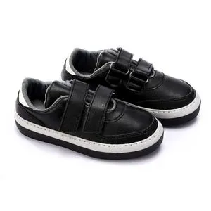 Hammer Two-Tone Leather Velcro-Closure Sneakers For Kids - Black & White