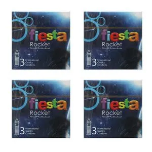 Fiesta Rocket Condoms - Ribbed, Dotted & Shaped - 4 Packs Of 3