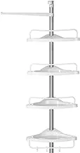 Songmix adjustable bathroom angle shelf, 95-300cm, floor to ceiling telescopic shower rack, stainless steel frame, 4 trays, 3 hooks, 1 towel rod, white and silver bcb02sw