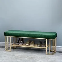 AR CORNER Sama steel banquete with dimensions 40cm * 120cm height 48cm made of seel with gold electrostatic coating and above dark green fabric